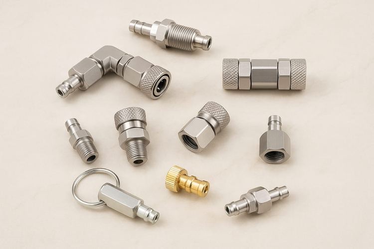 Essential PCP accessories including pressure regulators, hoses, and precision gauges