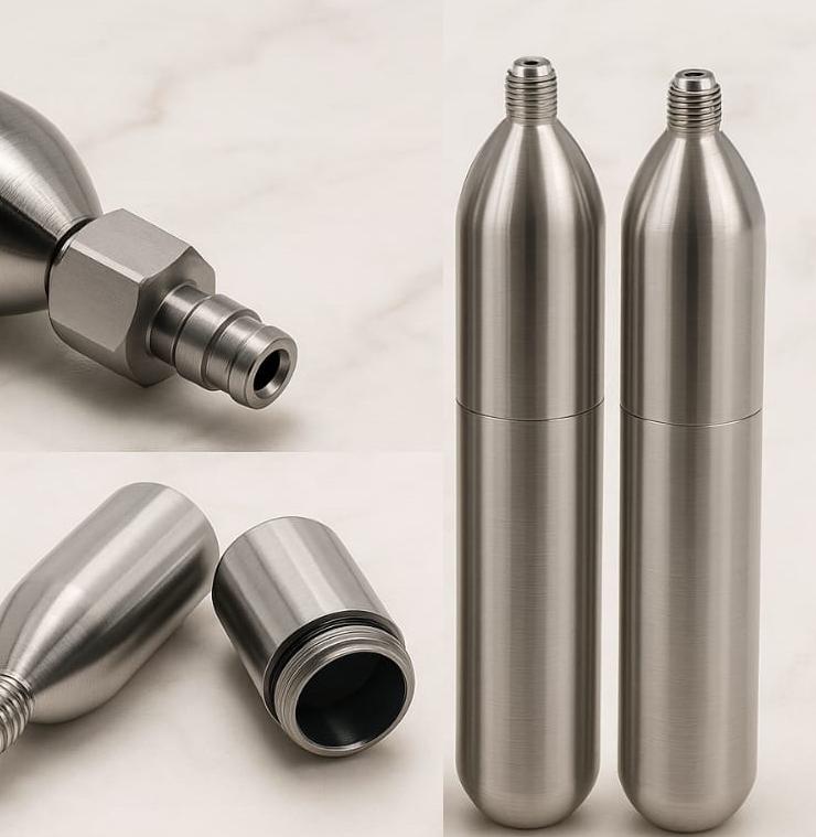 Refillable gas cartridges suitable for camping, CO2 airguns, and portable devices