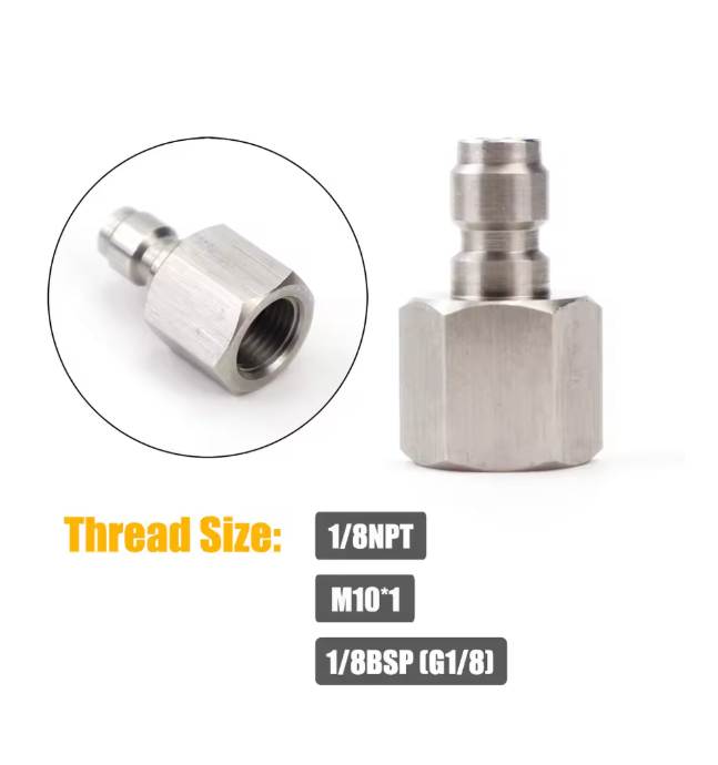 8mm quick disconnect air adapter – male/female fitting with 1/8 NPT/BSP and M10
