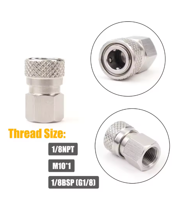 8mm quick disconnect air adapter – male/female fitting with 1/8 NPT/BSP and M10