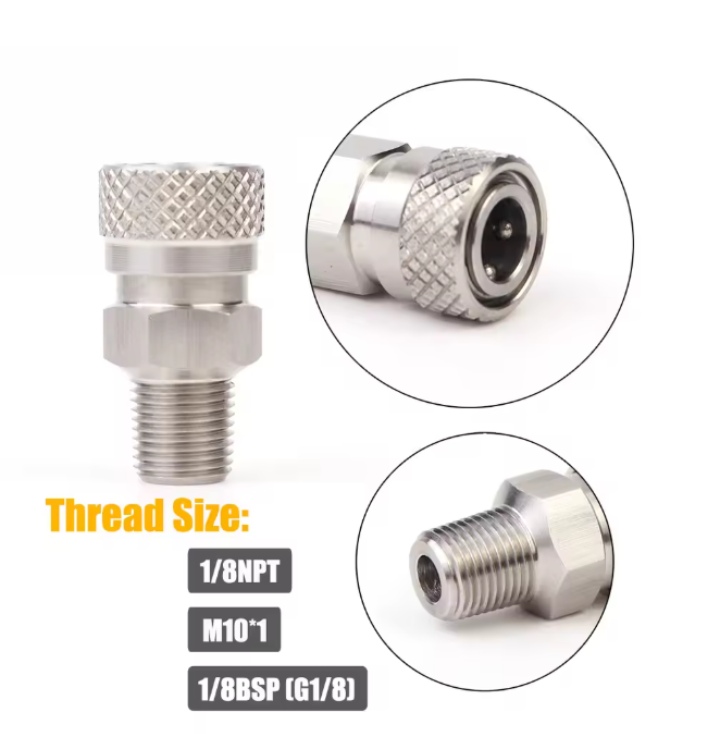 8mm quick disconnect air adapter – male/female fitting with 1/8 NPT/BSP and M10