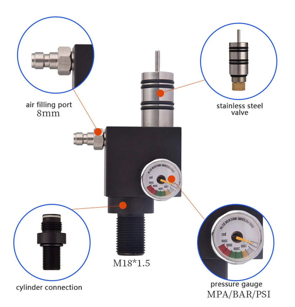 High pressure 4500PSI Z valve regulator with M18x1.5 thread – ideal for CO2 tanks