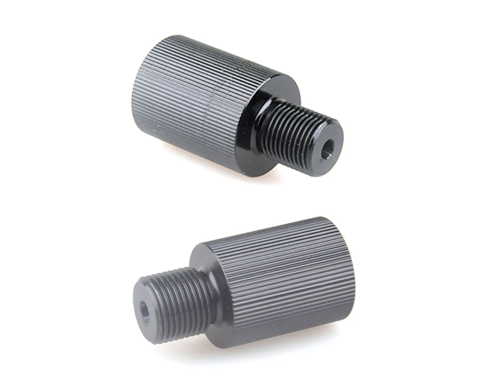 Two metallic cylindrical components with threaded ends on a white background