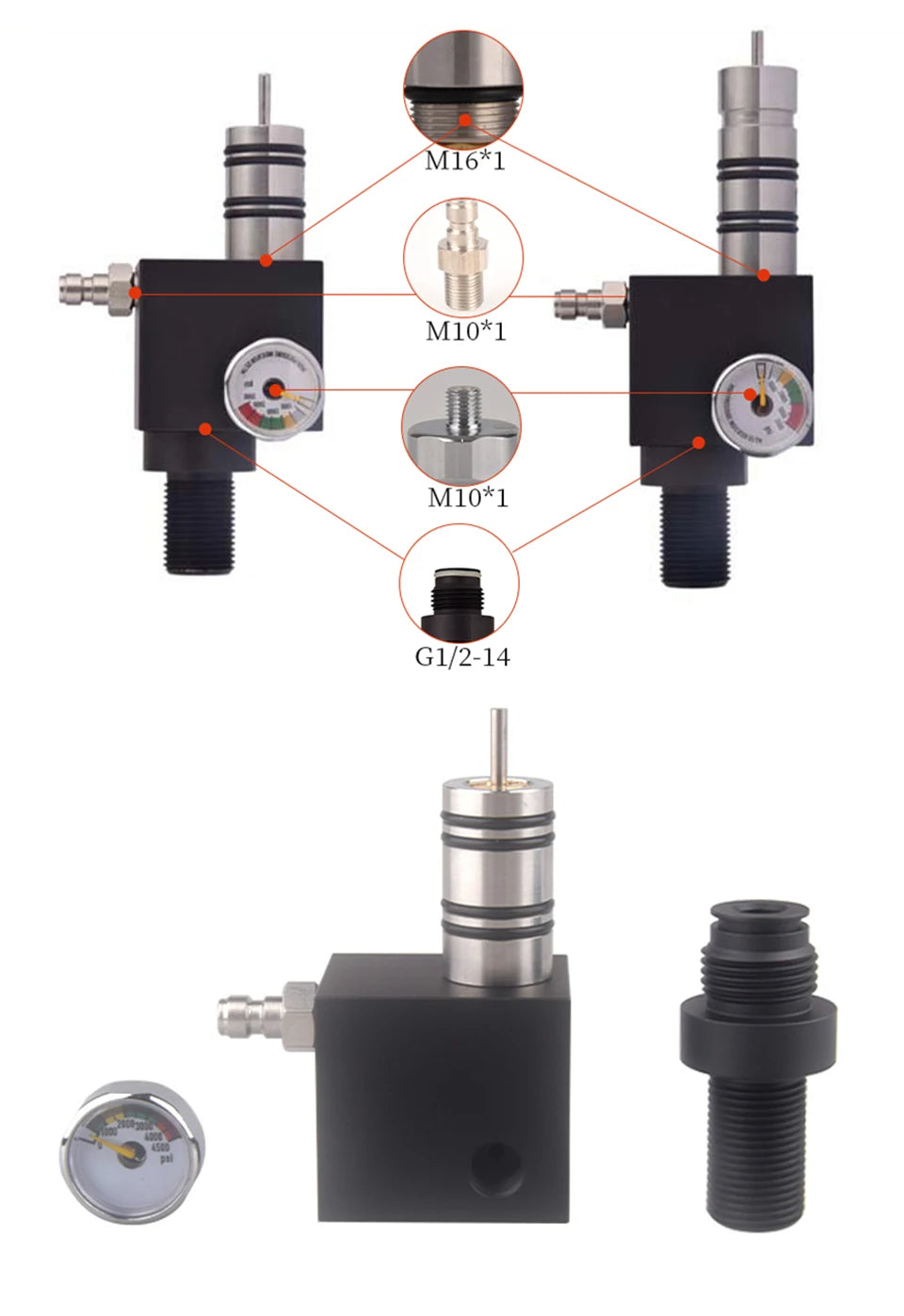 High pressure 4500PSI Z valve regulator with M18x1.5 thread – ideal for CO2 tanks