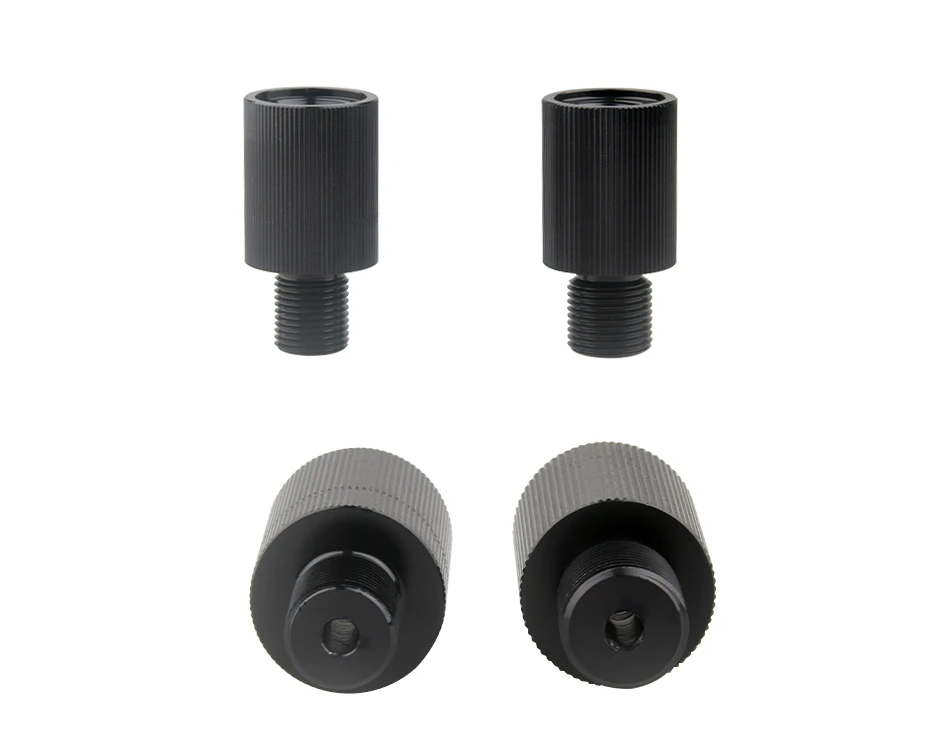 Four black threaded cylindrical objects on a white background