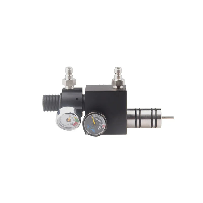 Mechanical pressure regulator with gauge on a white background