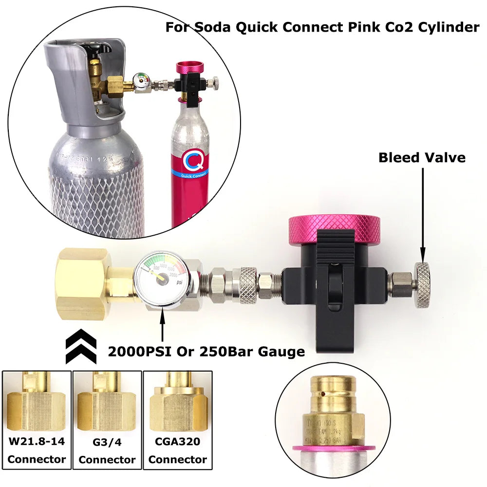 CO2 Adapter with W21.8 / G3/4 / CGA320Thread and Gauge