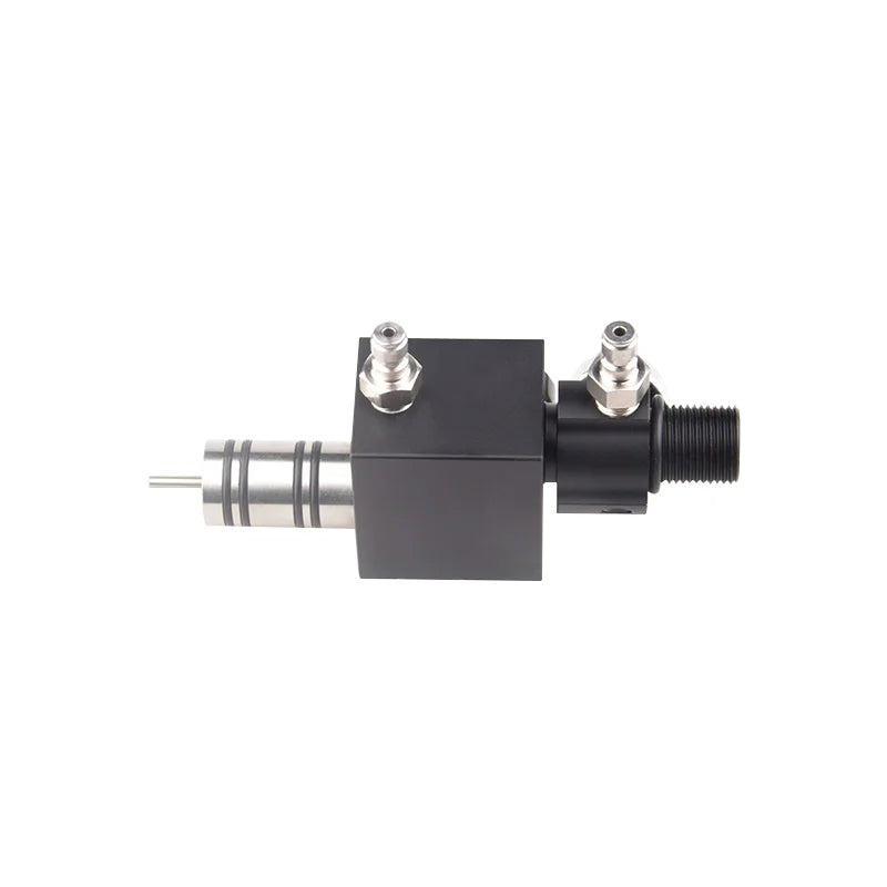 Mechanical component with black and silver parts on a white background