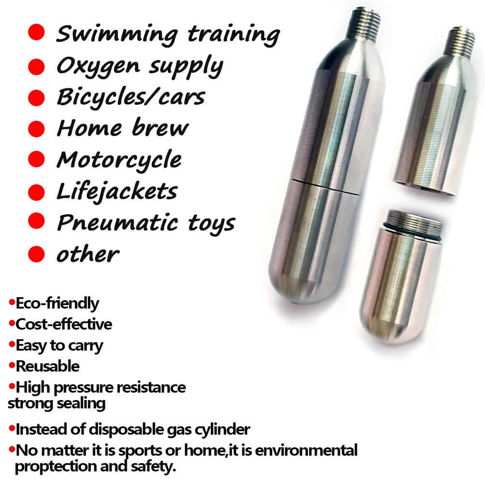 Stainless Steel CO2 Refillable Cartridges – 24g / 33g / 45g – 3/8-24UNF Thread