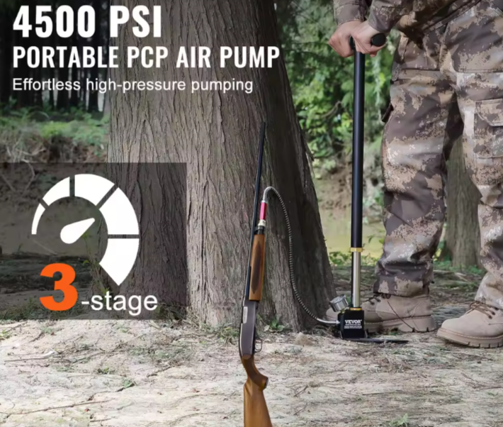 3-stage PCP hand pump for air rifles – delivers up to 4500PSI high pressure