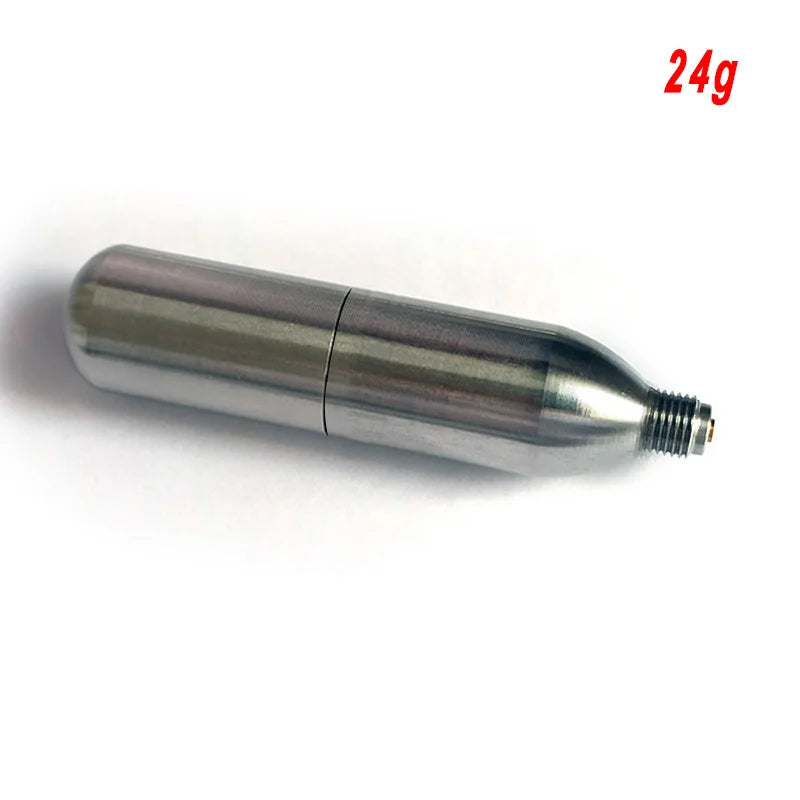 24g Cartridge Stainless Steel CO2 Refillable Cylinder - 3/8-24UNF Thread
