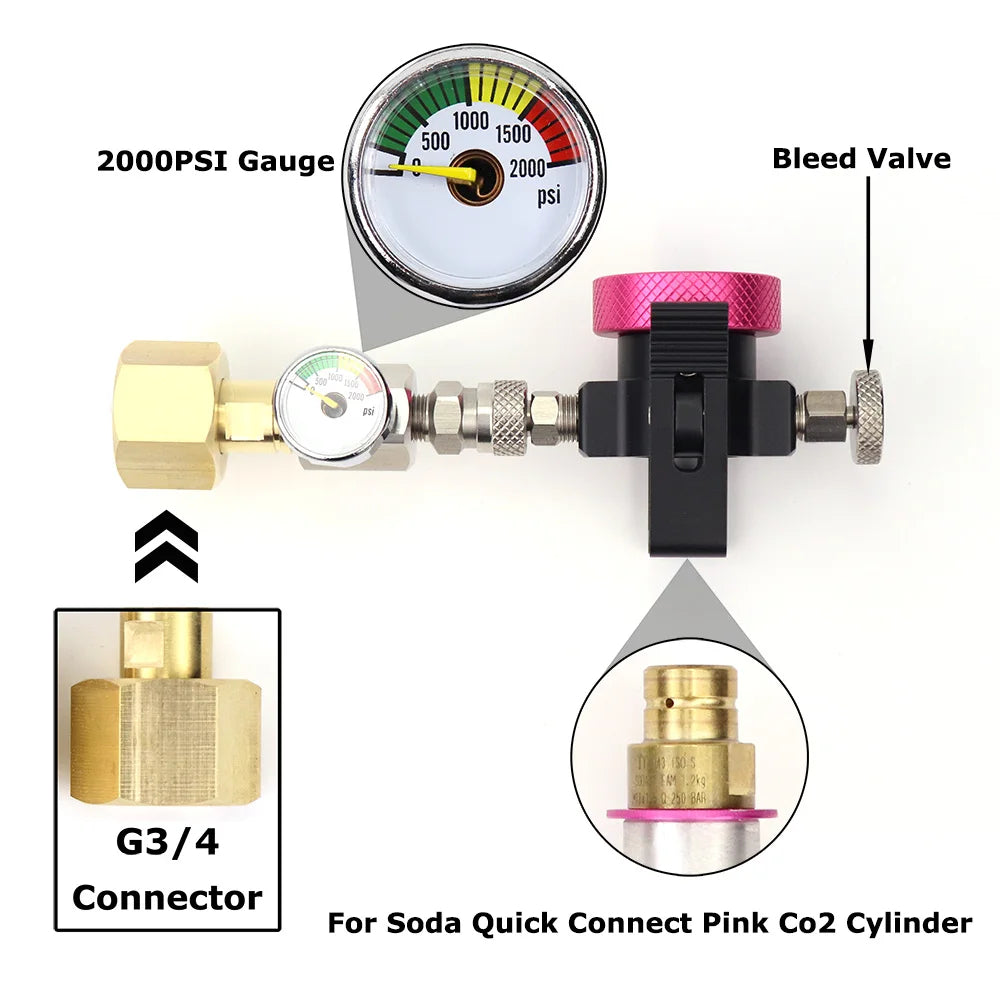 CO2 Adapter with G3/4 Thread and 2000PSI Gauge