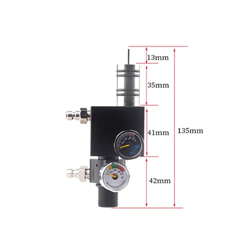 Pressure regulator with dimensions labeled on a white background