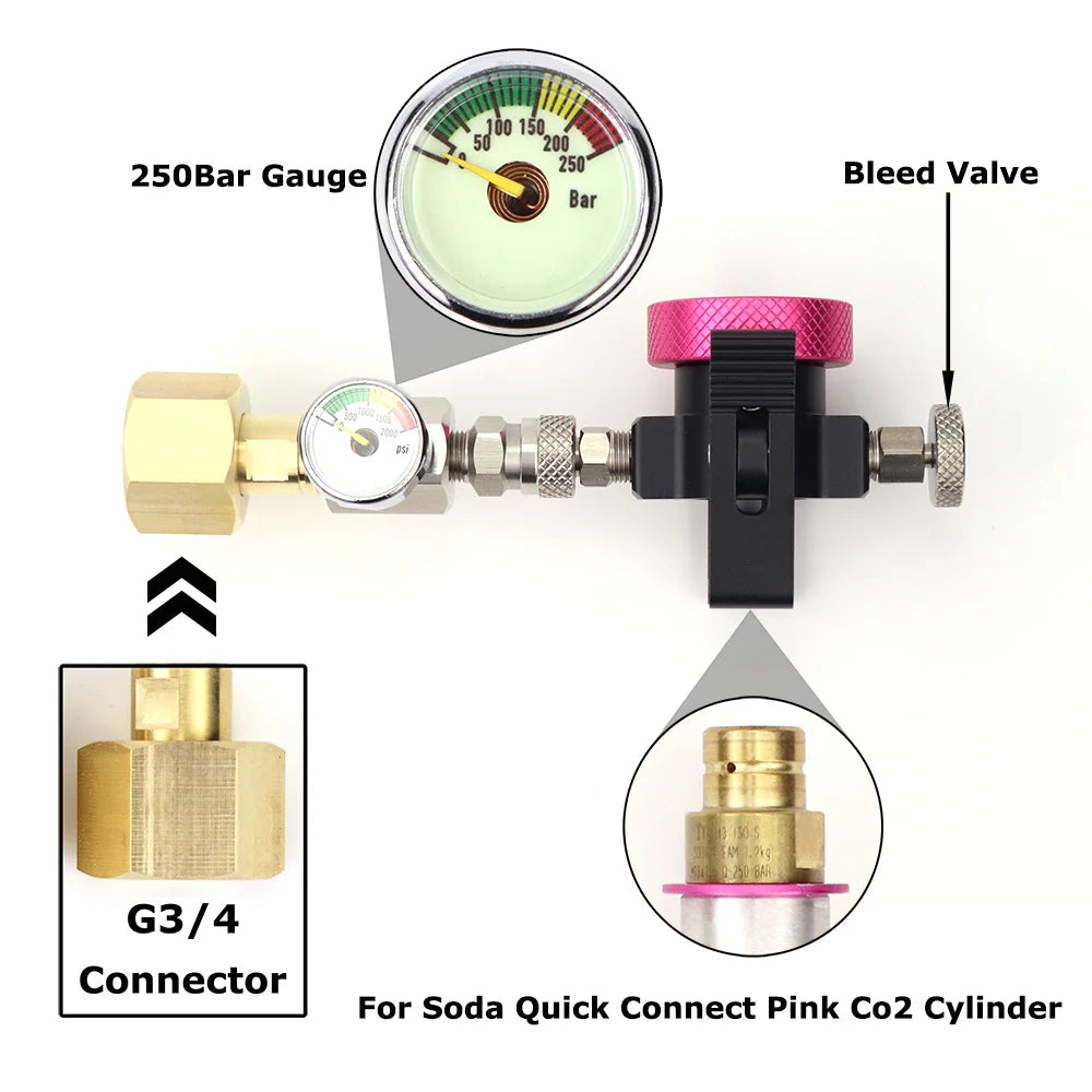 CO2 Adapter with G3/4 Thread and 250BAR Gauge