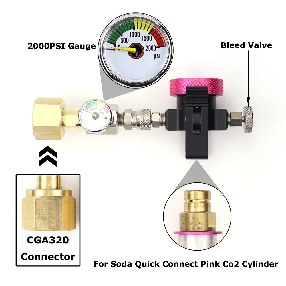 CO2 Adapter with CGA320 Thread and 2000PSI Gauge
