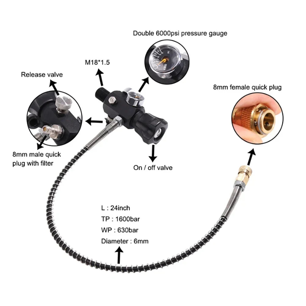 TUXING 6.8L Carbon Fiber Tank with 6000PSI Dual Gauge Regulator Valve