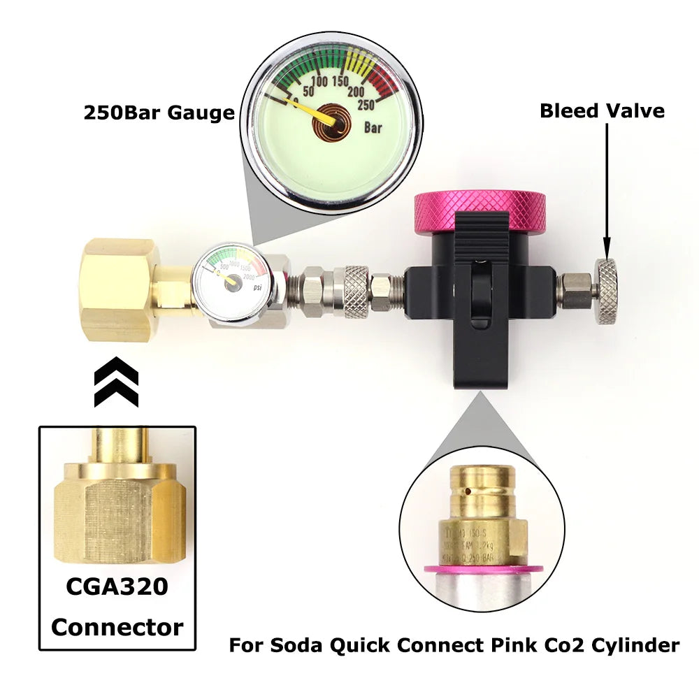 CO2 Adapter with CGA320 Thread and 250BAR Gauge