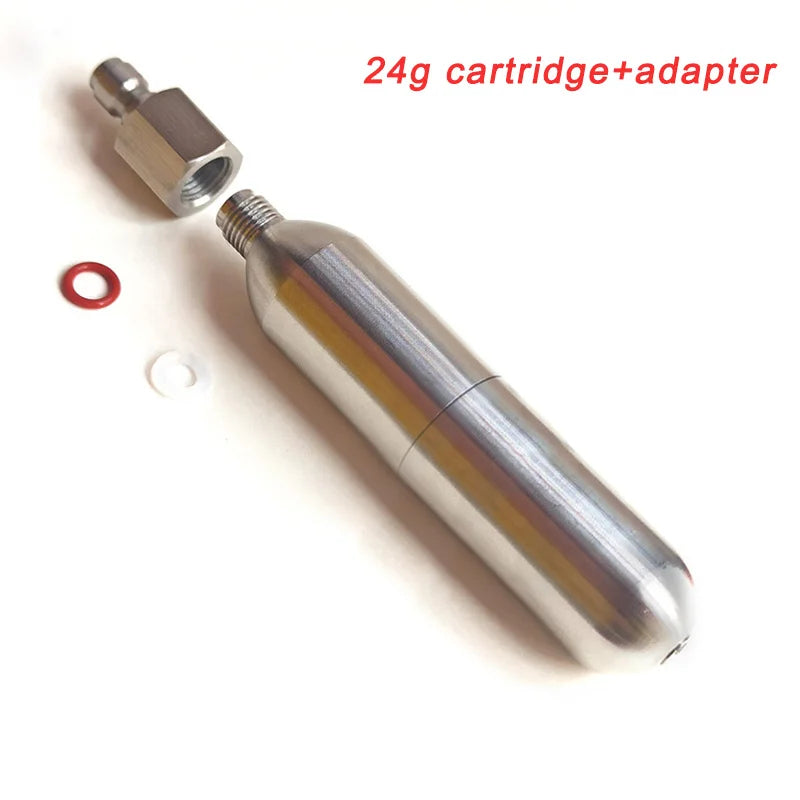 24g Cartridge Set Stainless Steel CO2 Refillable Cylinder - 3/8-24UNF Thread