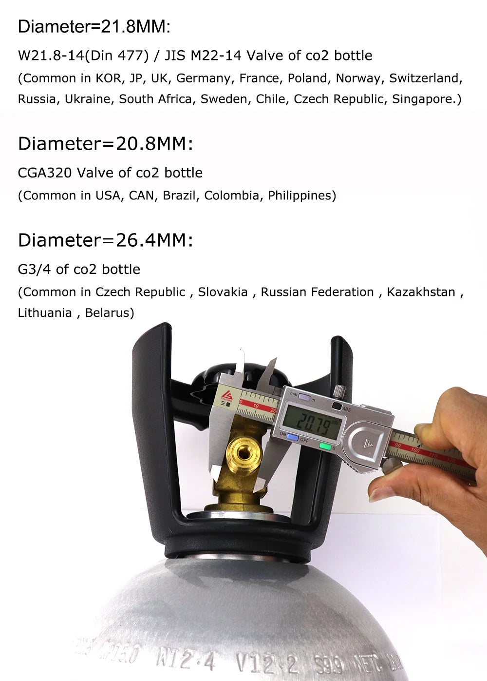 CO2 Adapter with W21.8 / G3/4 / CGA320Thread and Gauge