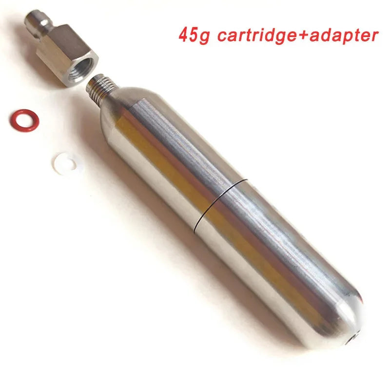 45g Cartridge Set Stainless Steel CO2 Refillable Cylinder - 3/8-24UNF Thread