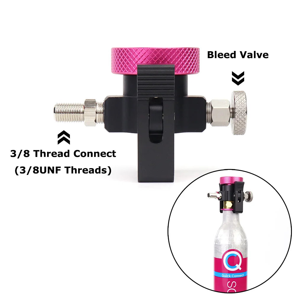 Soda CO2 Refill Adapter – 3/8 UNF Thread – Bleed Valve – Pink Connector