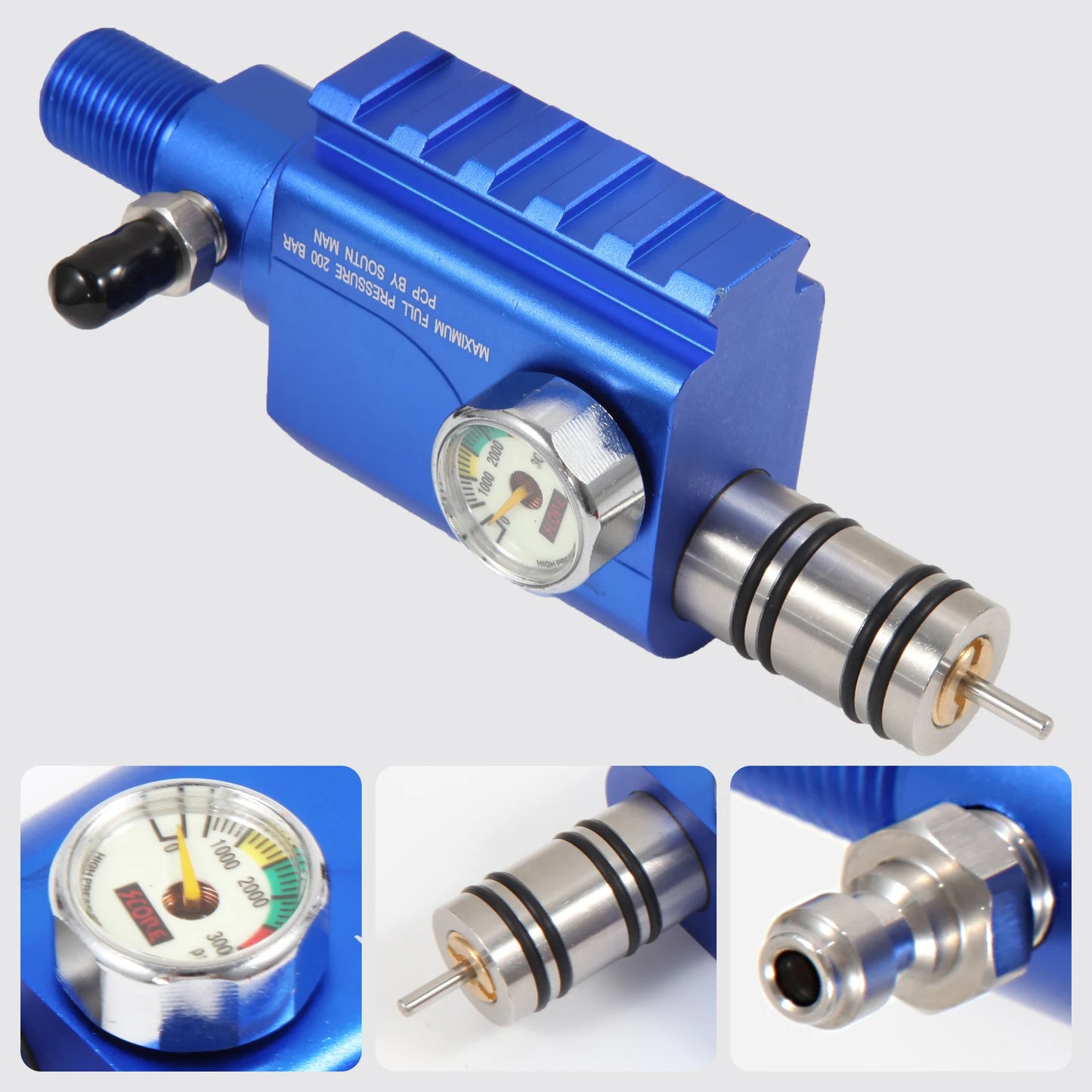 HPA 3000PSI Z valve regulator with 20mm guide – aluminum CO2 tank adapter
