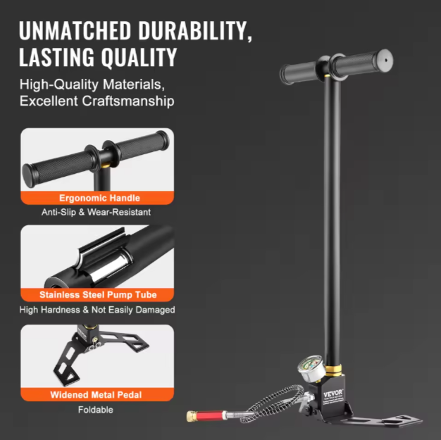 3-stage PCP hand pump for air rifles – delivers up to 4500PSI high pressure
