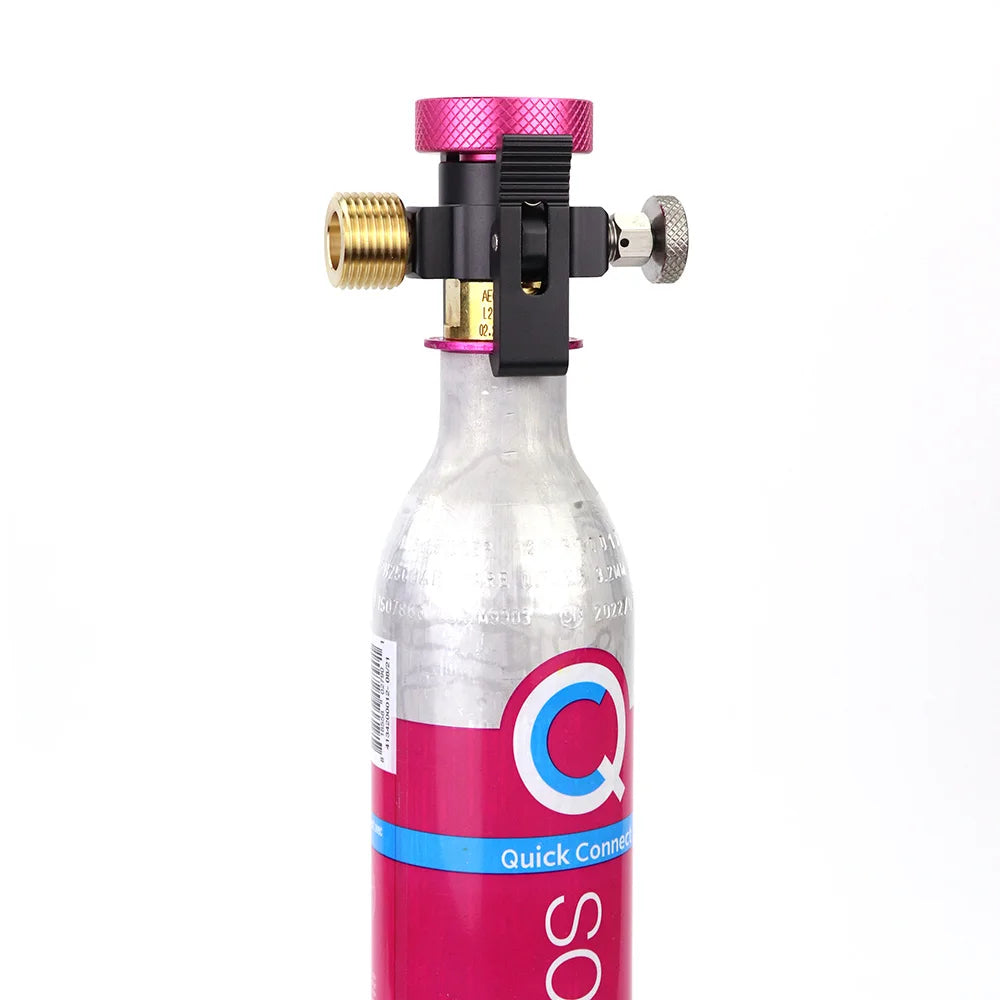 CO2 Refill Head – DIN477 W21.8 Thread – Bleed Valve – Pink Cap