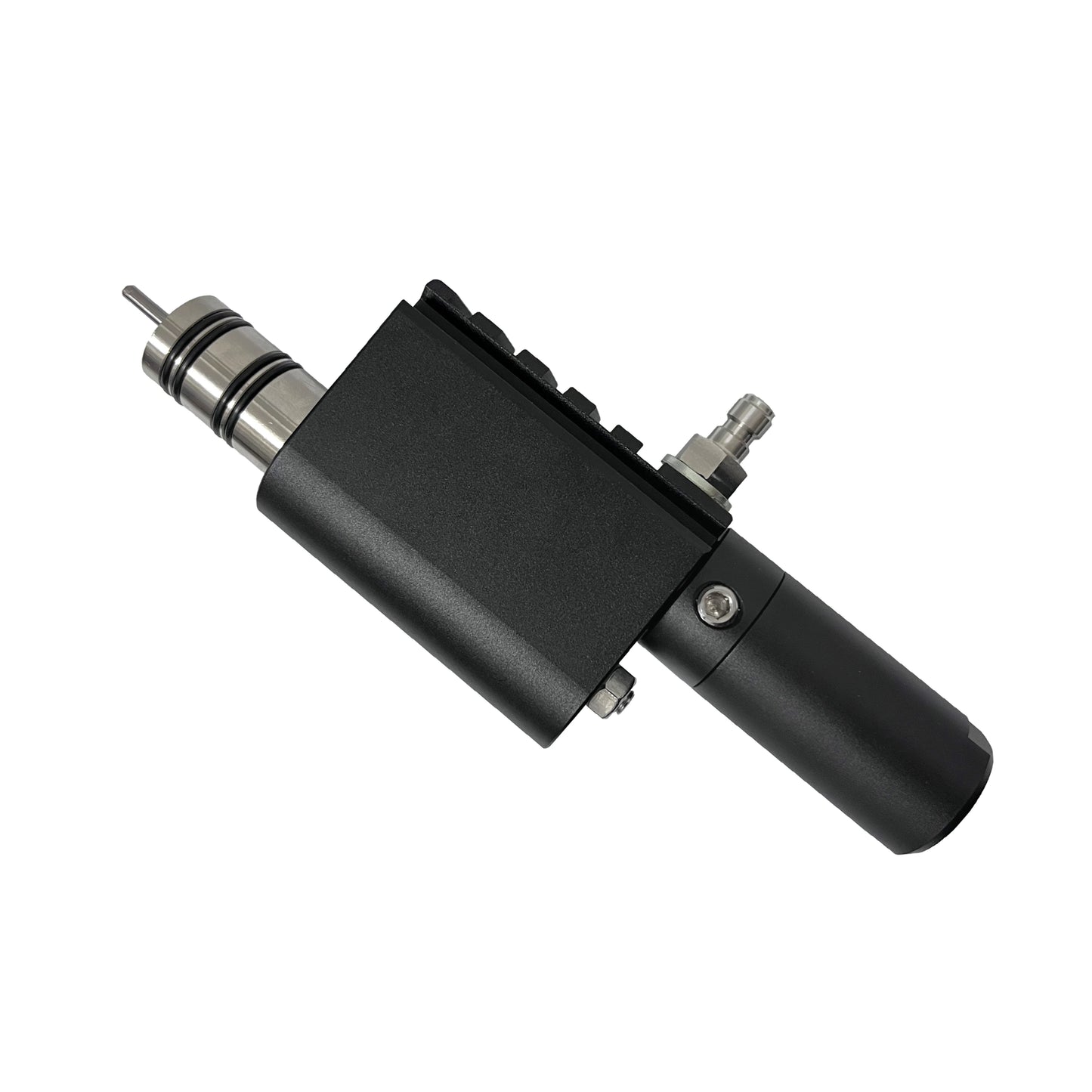 Black mechanical component on a white background