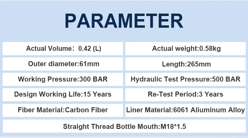 0.42L Carbon Fiber Cylinder – 300BAR