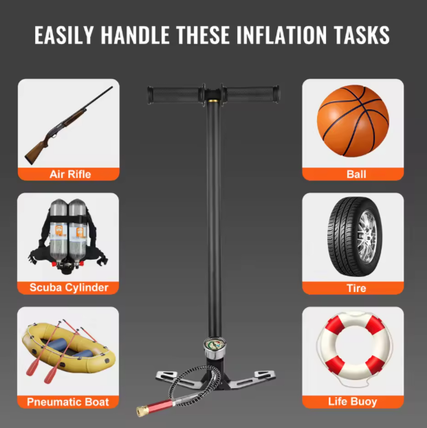 3-stage PCP hand pump for air rifles – delivers up to 4500PSI high pressure