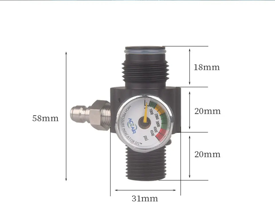 4500PSI HPA Adjustable Regulator Valve with M18*1.5 to G1/2-14 Thread for CO2 & Aquarium