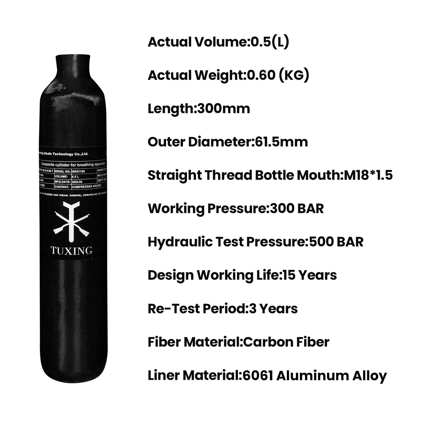 0.5L Carbon Fiber Cylinder – 300BAR