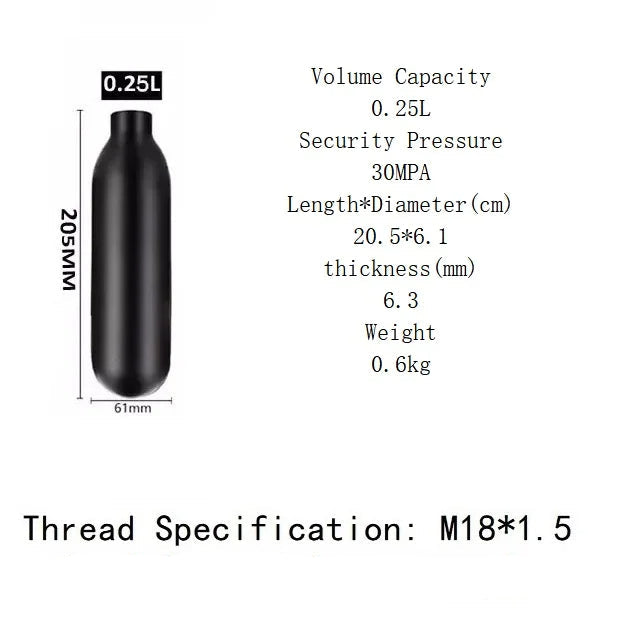 0.25L Round Bottom Aluminum CO2 Tank – M18x1.5 – 4500 PSI