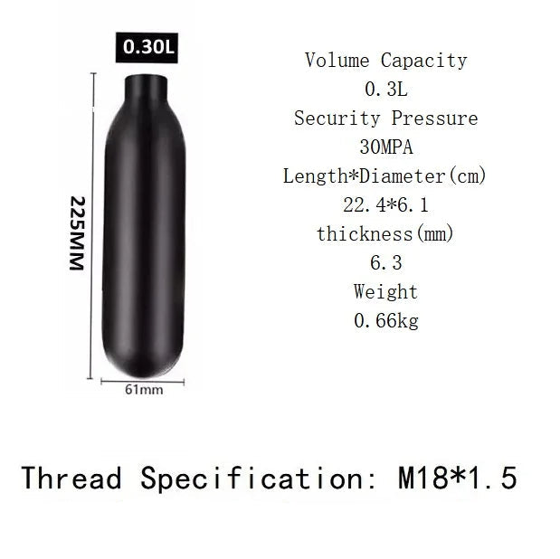 0.3L Round Bottom Aluminum CO2 Tank – M18x1.5 – 4500 PSI