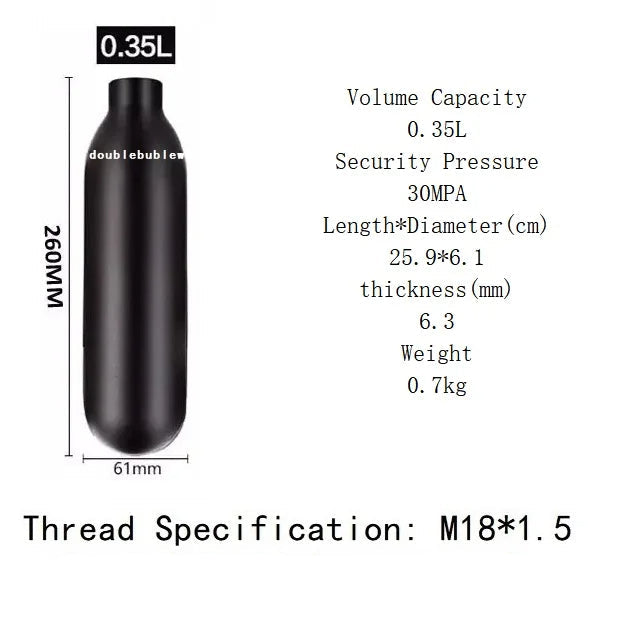 0.35L Round Bottom Aluminum CO2 Tank – M18x1.5 – 4500 PSI