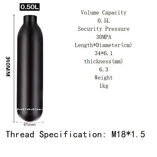 0.5L Round Bottom Aluminum CO2 Tank – M18x1.5 – 4500 PSI