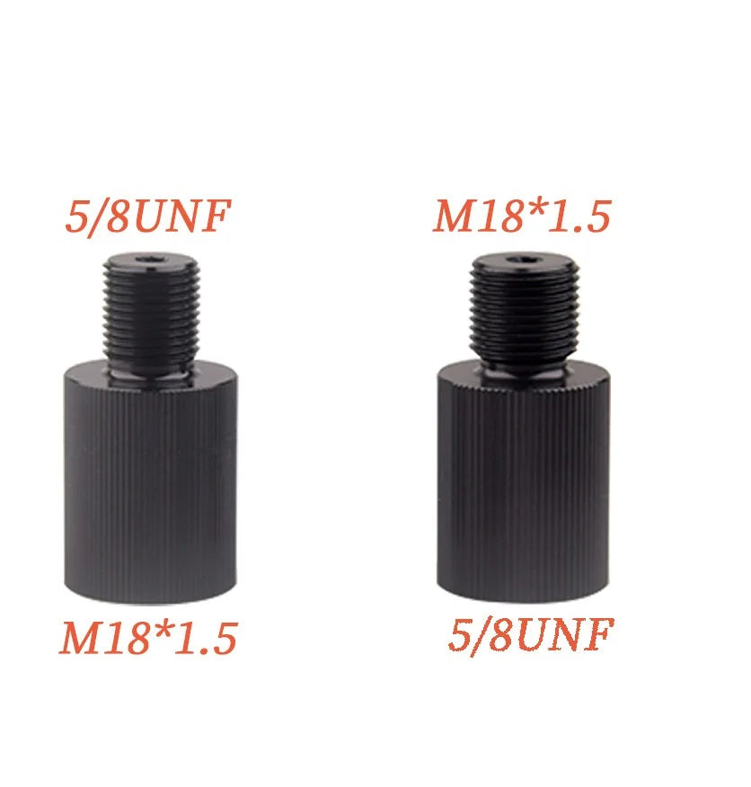 Two black threaded cylindrical components with measurements labeled on a white background