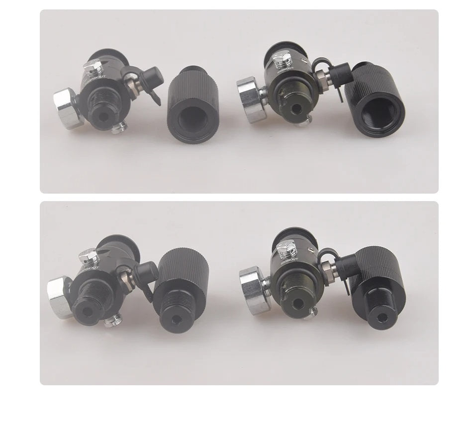 Two sets of black and silver valve stems on a white background