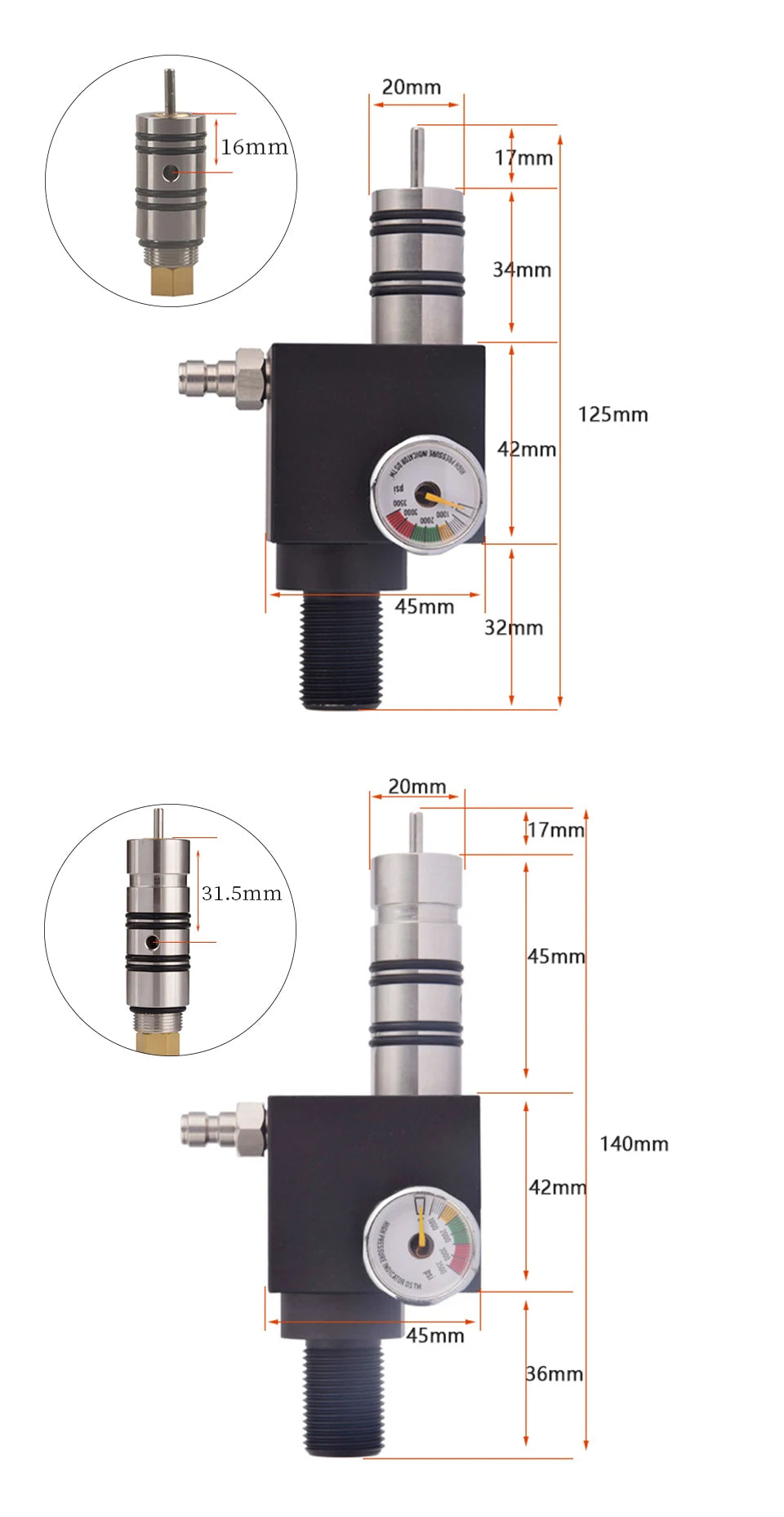 High pressure 4500PSI Z valve regulator with M18x1.5 thread – ideal for CO2 tanks