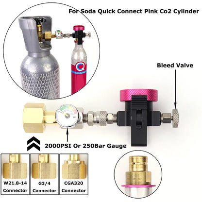 CO2 Adapter with W21.8 / G3/4 / CGA320Thread and Gauge	