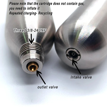 Stainless Steel CO2 Refillable Cartridges – 24g / 33g / 45g – 3/8-24UNF Thread

