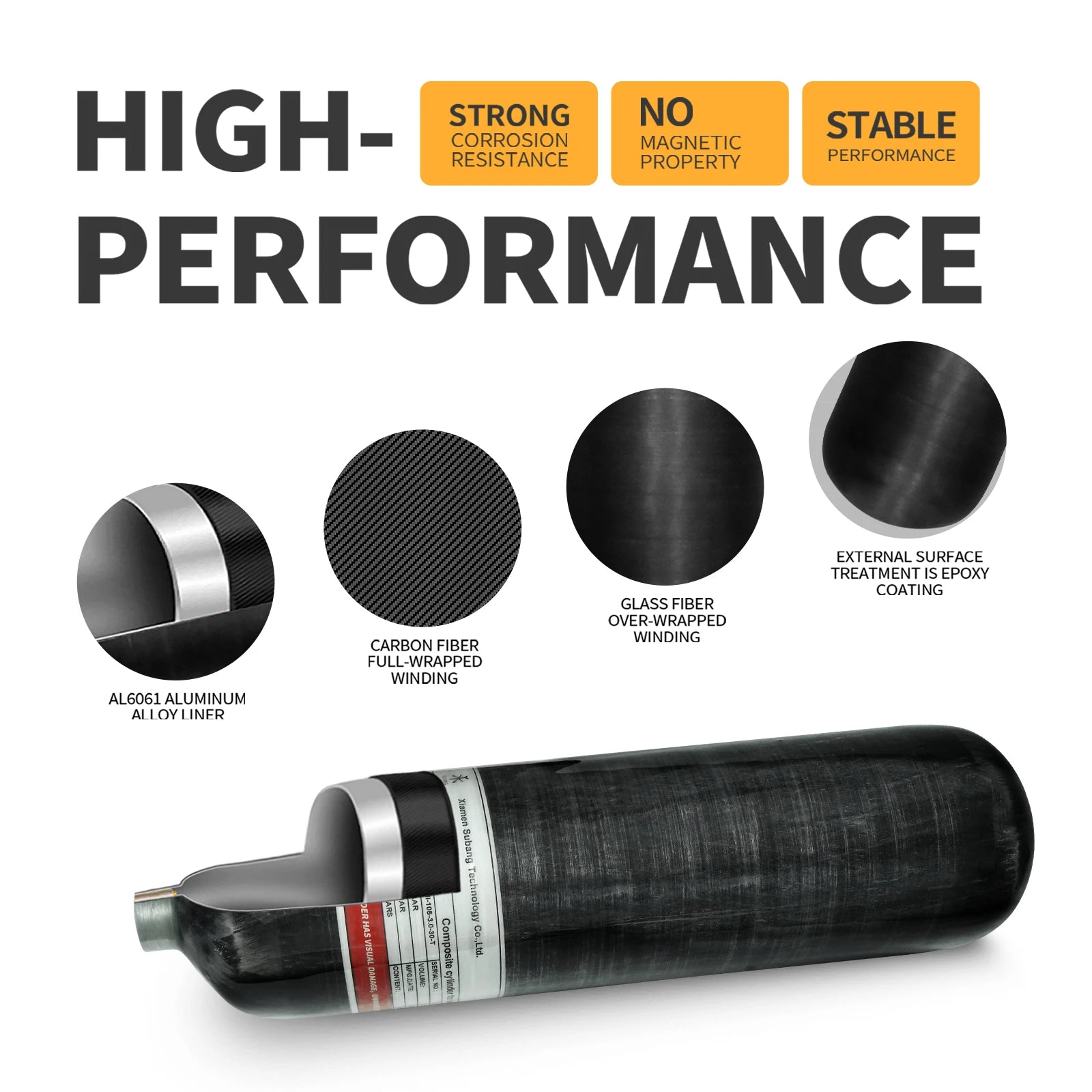 TUXING 3L Carbon Fiber Air Tank – 300BAR / 4500PSI – M18*1.5 Thread

