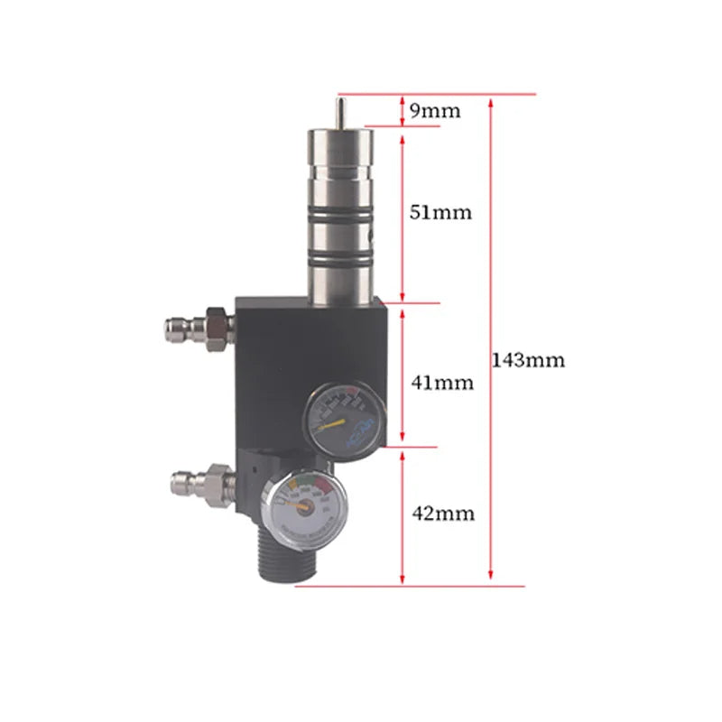 Mechanical valve with dimensions labeled on a white background