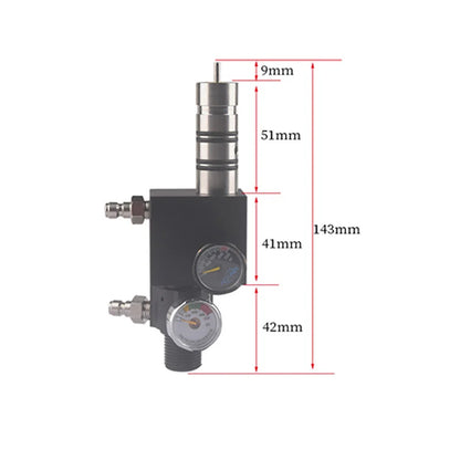 Mechanical valve with dimensions labeled on a white background