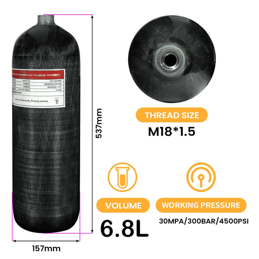 TUXING 6.8L Carbon Fiber Air Tank – 300BAR 4500PSI – Cylinder Only

