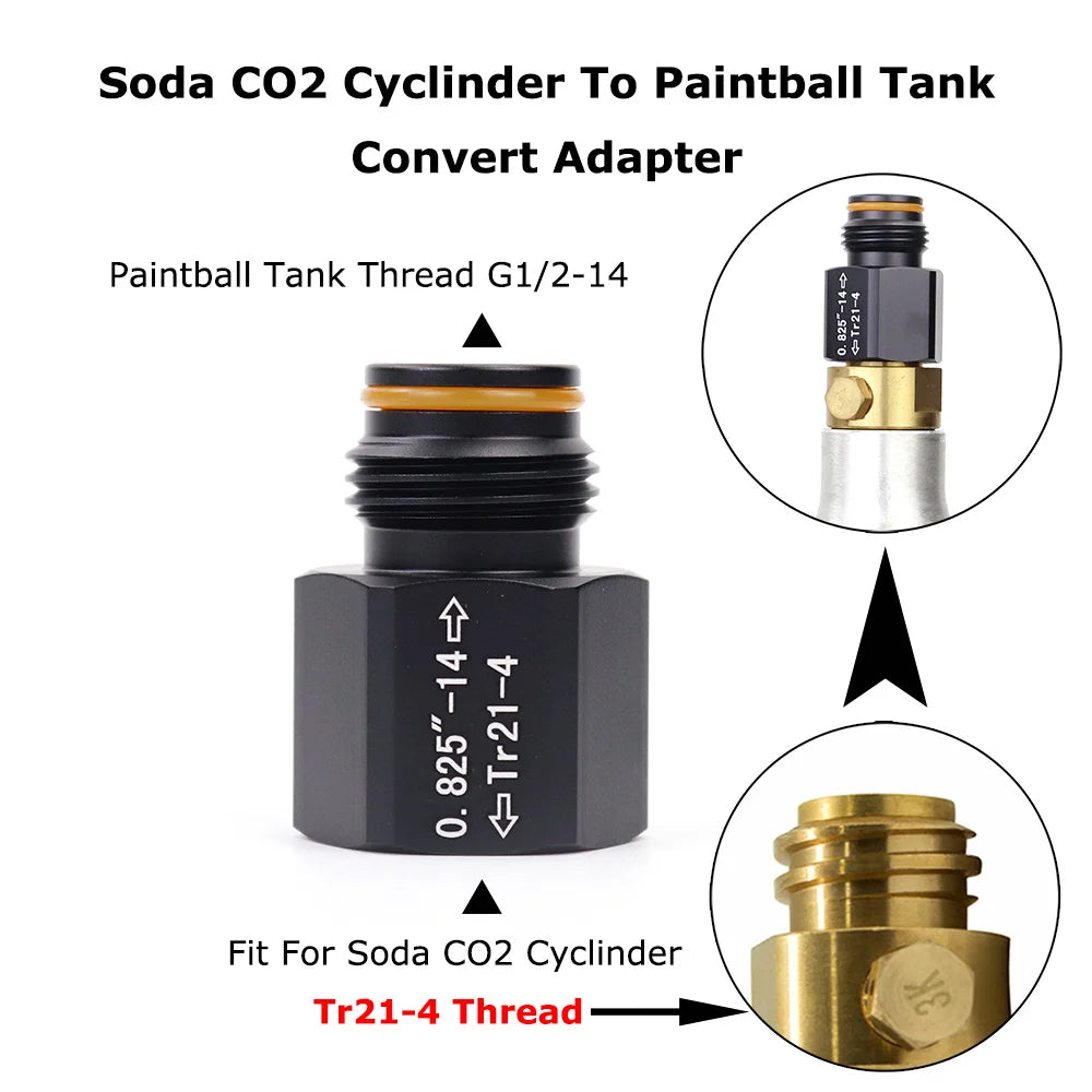 Adapter for Soda CO2 cylinder to paintball tank – Tr21-4 to G1/2-14
