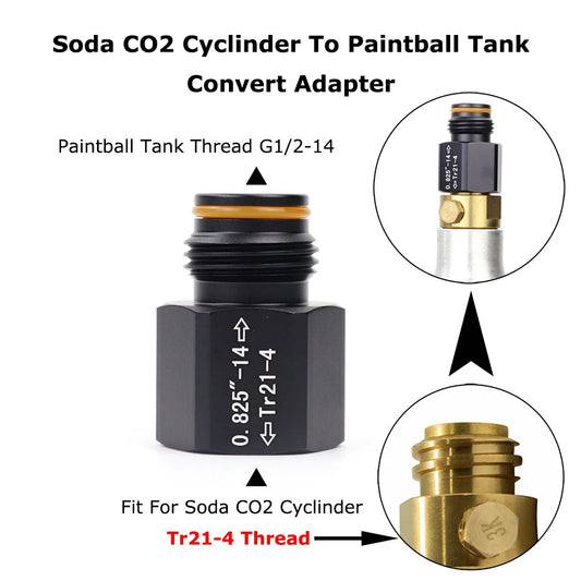 Adapter for Soda CO2 cylinder to paintball tank – Tr21-4 to G1/2-14
