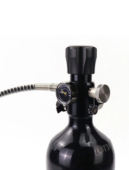 Black diving regulator with hose on a white background