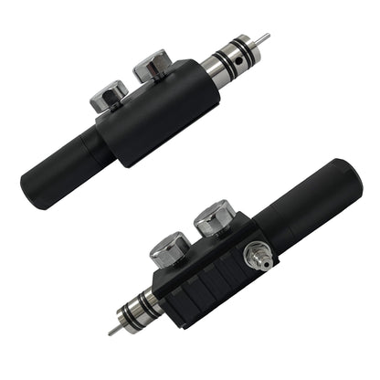 Two black tattoo machines on a white background